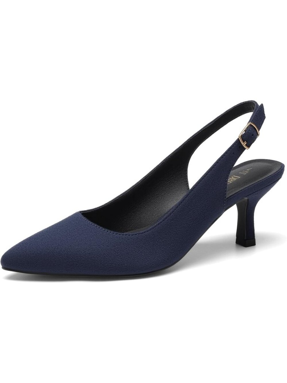 Womens Navy Faux Leather Kitten Slingback Low Heels Casual Dress Shoes Pumps
